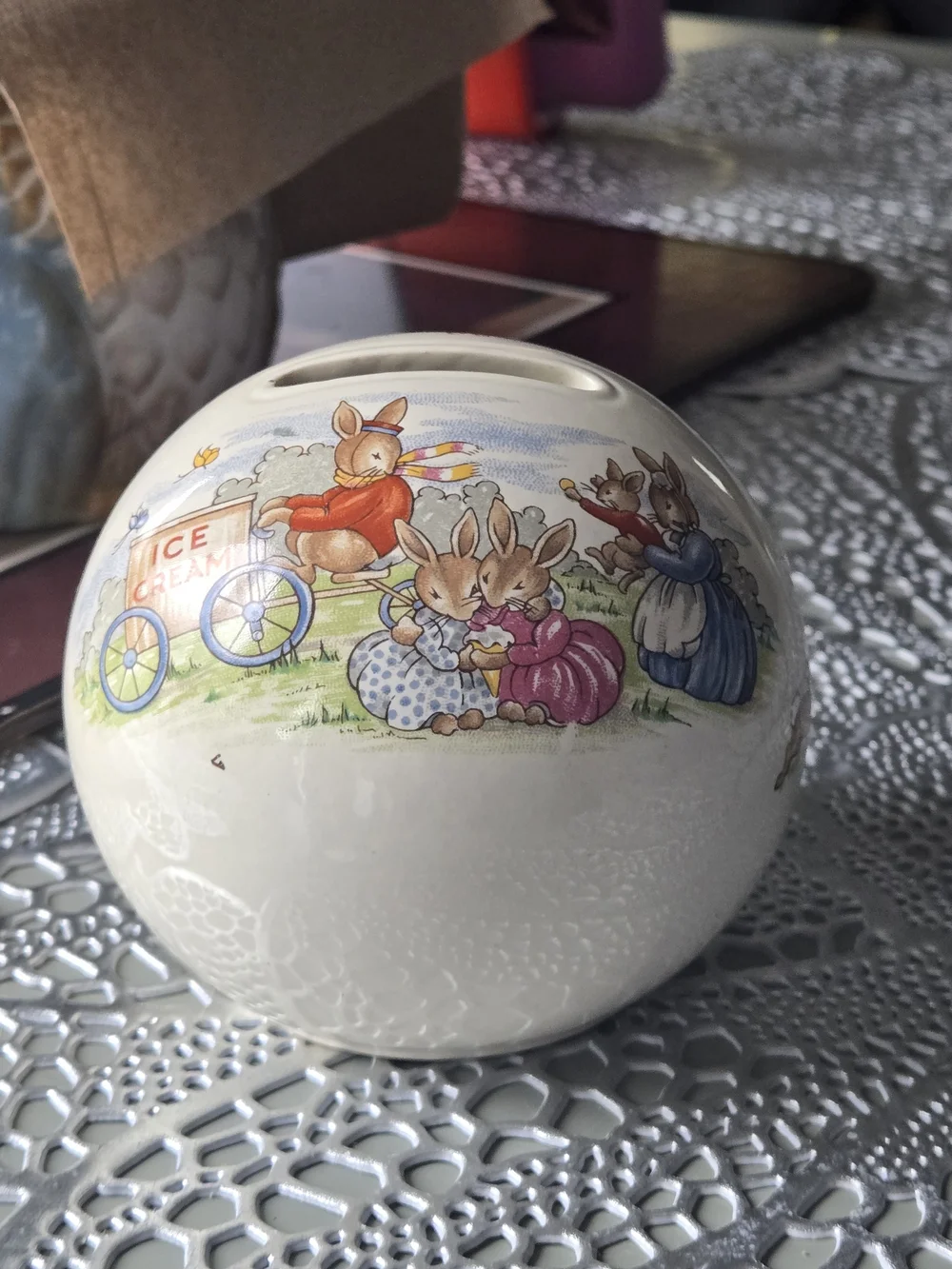 Vintage Royal Doulton Ceramic Bunnykins Spherical Money Bank